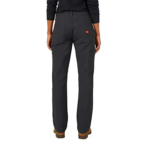 Dickies Women's Relaxed Straight Carpenter Duck Pant, Rinsed Black, 14