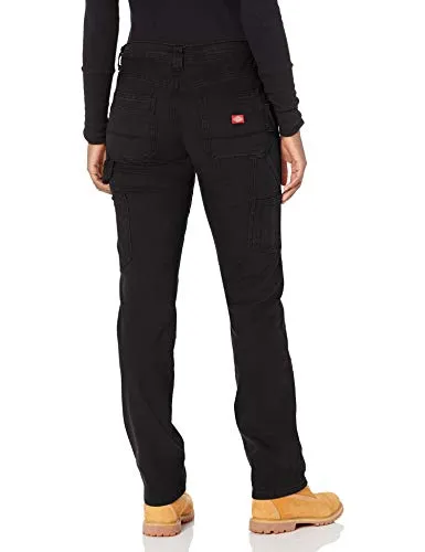 Dickies Women's Relaxed Straight Carpenter Duck Pant, Rinsed Black, 14