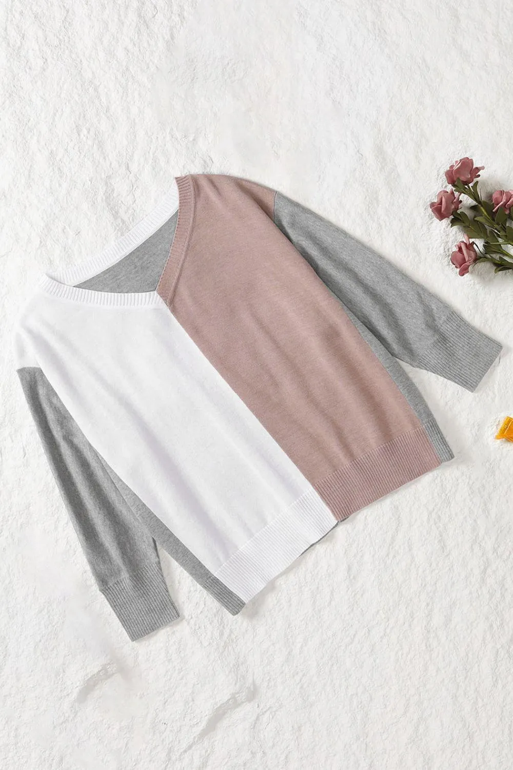 Ecstatic Color Block Knit V-Neck Sweater