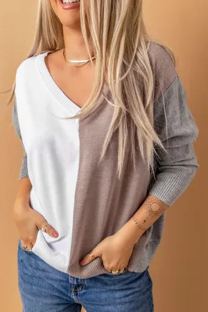 Ecstatic Color Block Knit V-Neck Sweater