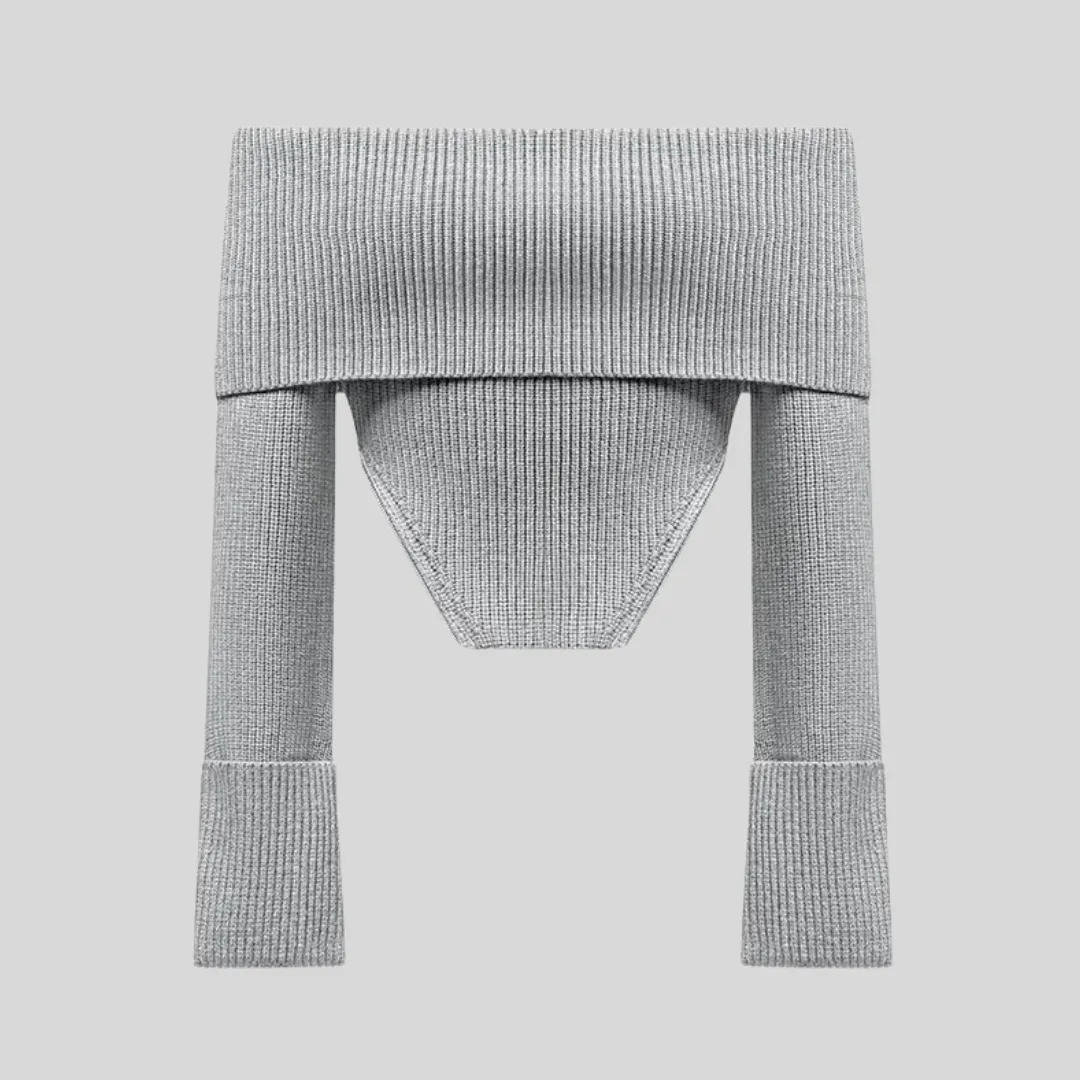 Elegant Knit Sweater  - Black - Gray