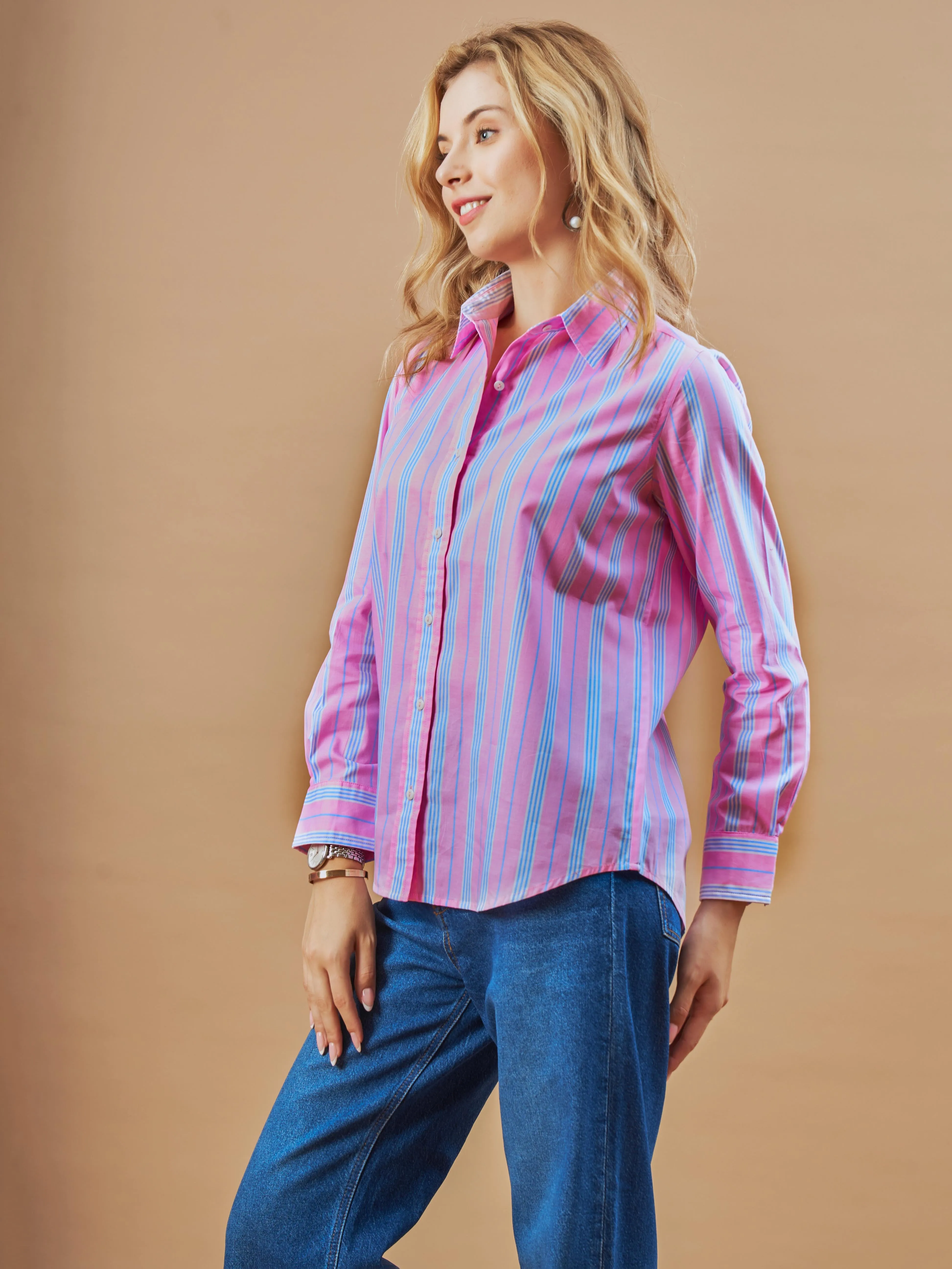 Elisha Pink Striped Cotton Formal Shirt