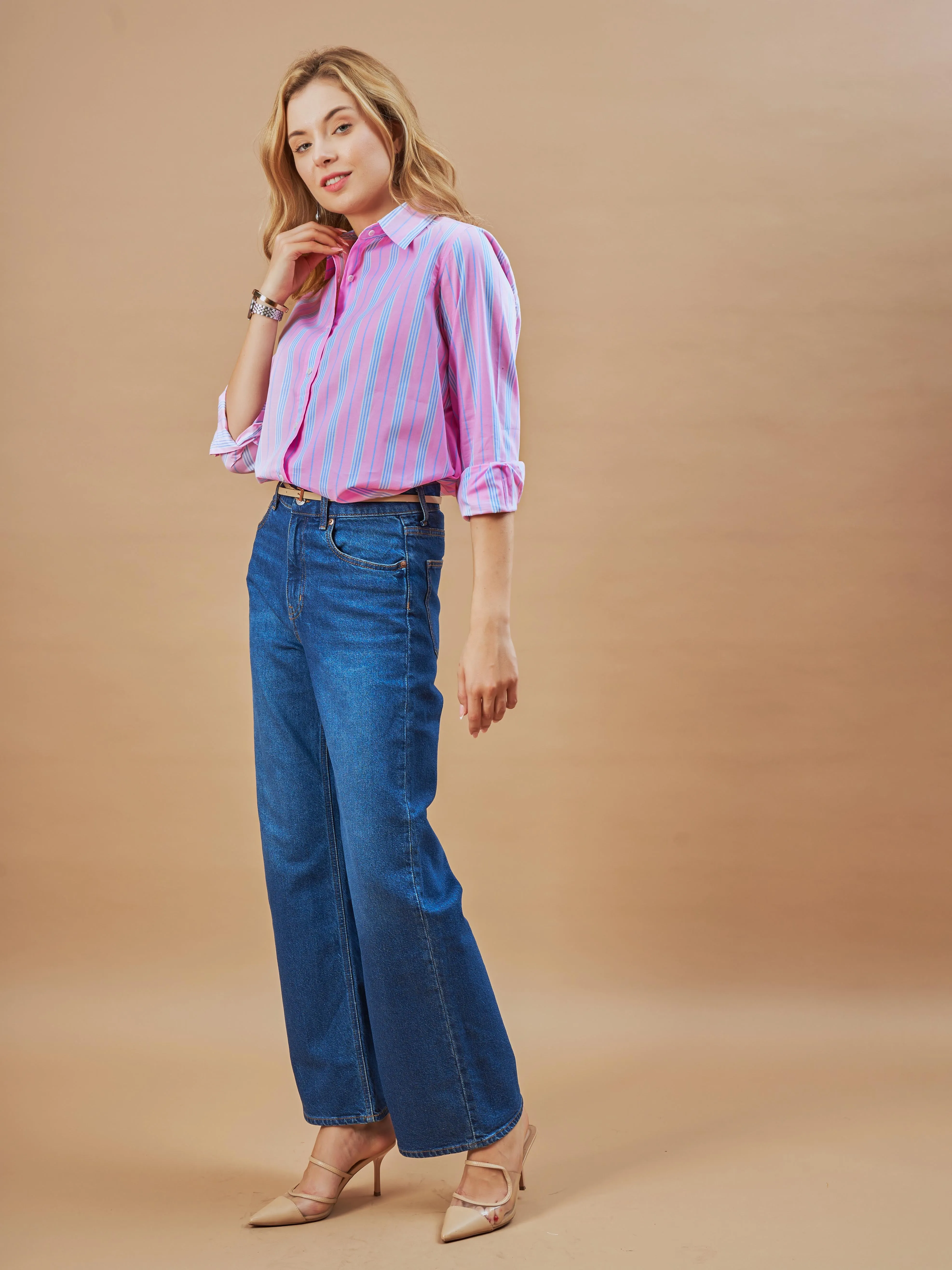 Elisha Pink Striped Cotton Formal Shirt