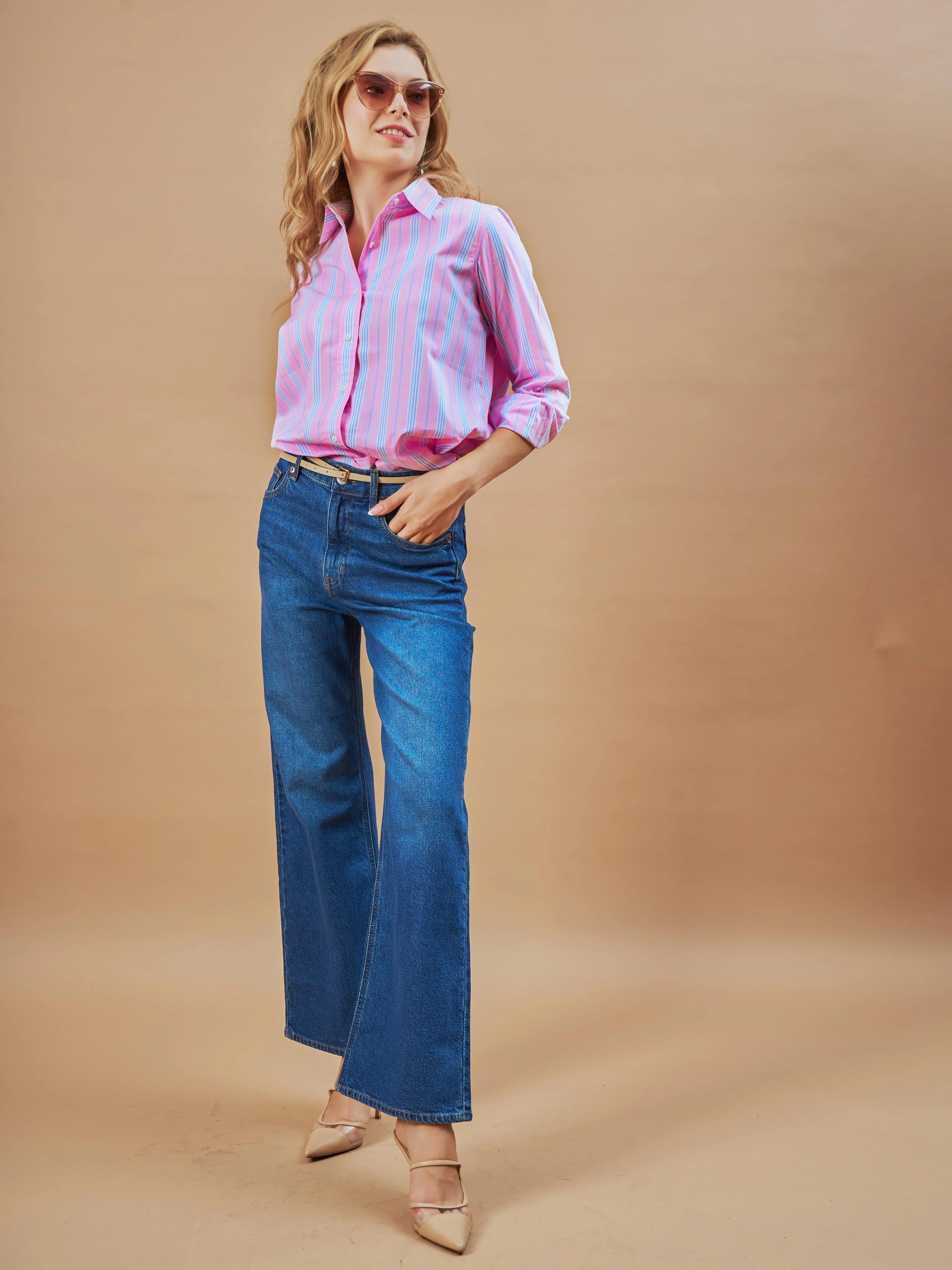 Elisha Pink Striped Cotton Formal Shirt
