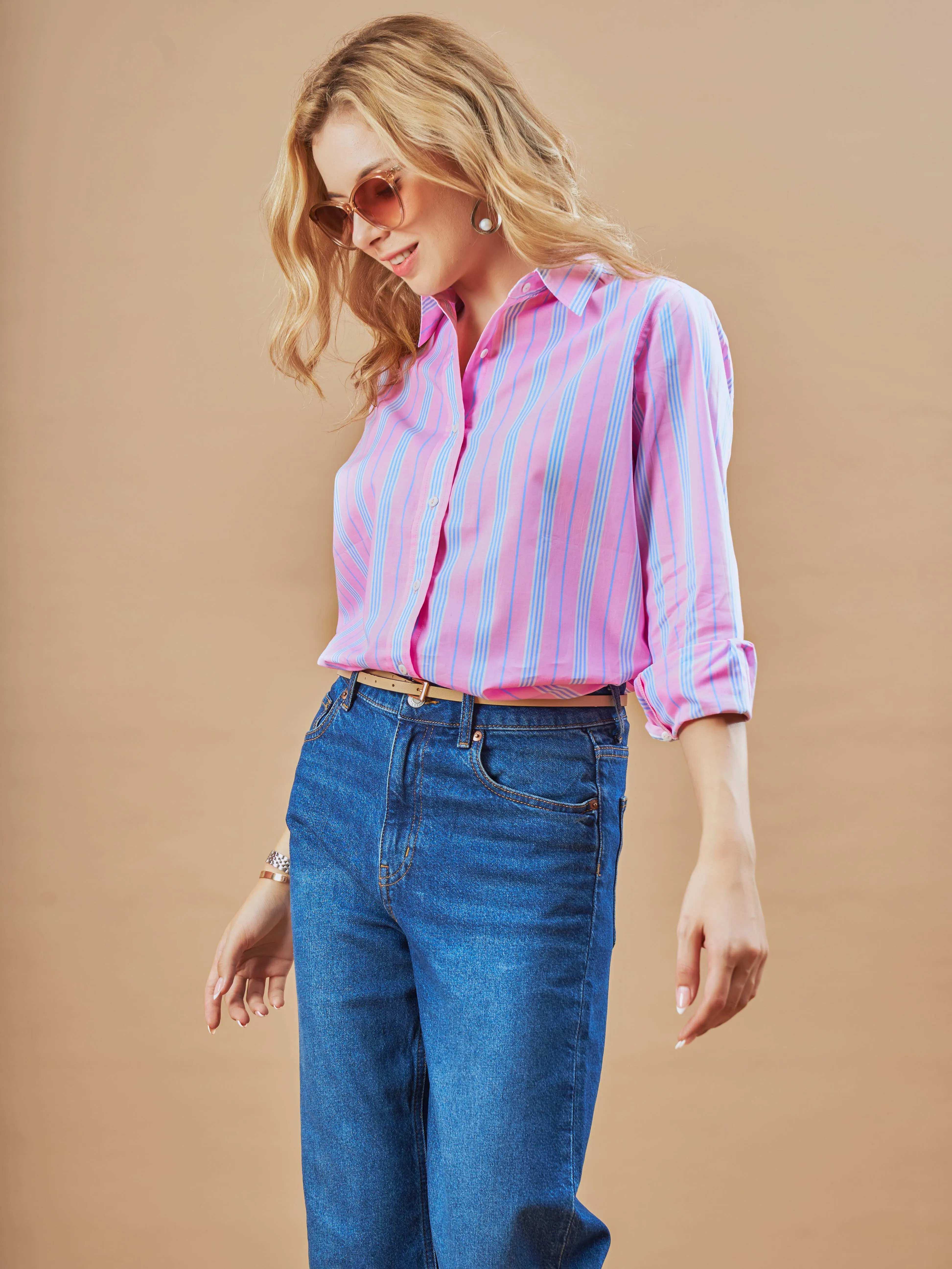 Elisha Pink Striped Cotton Formal Shirt