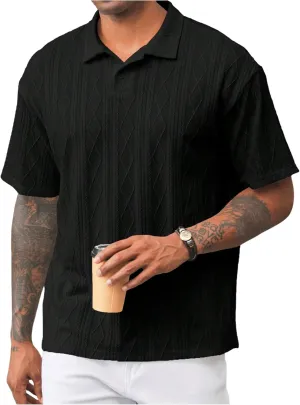 Floerns Men's Textured Knit Collared Shirt Short Sleeve Lightweight Golf Shirts
