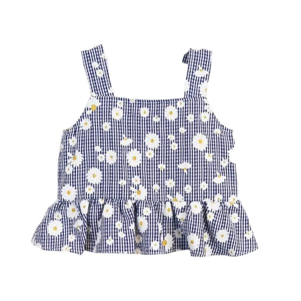 Floral Plaid Vest Blue