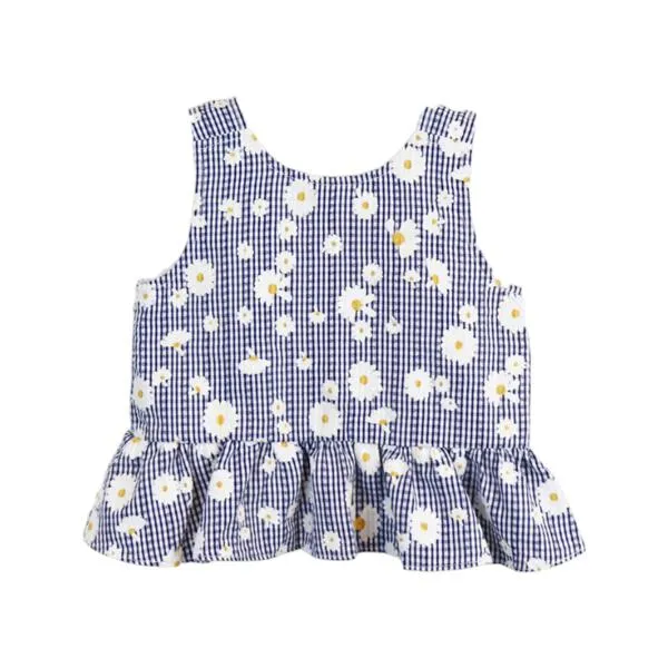 Floral Plaid Vest Blue