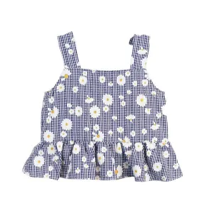 Floral Plaid Vest Blue