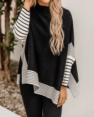 Free Year Knit Striped Poncho - Black