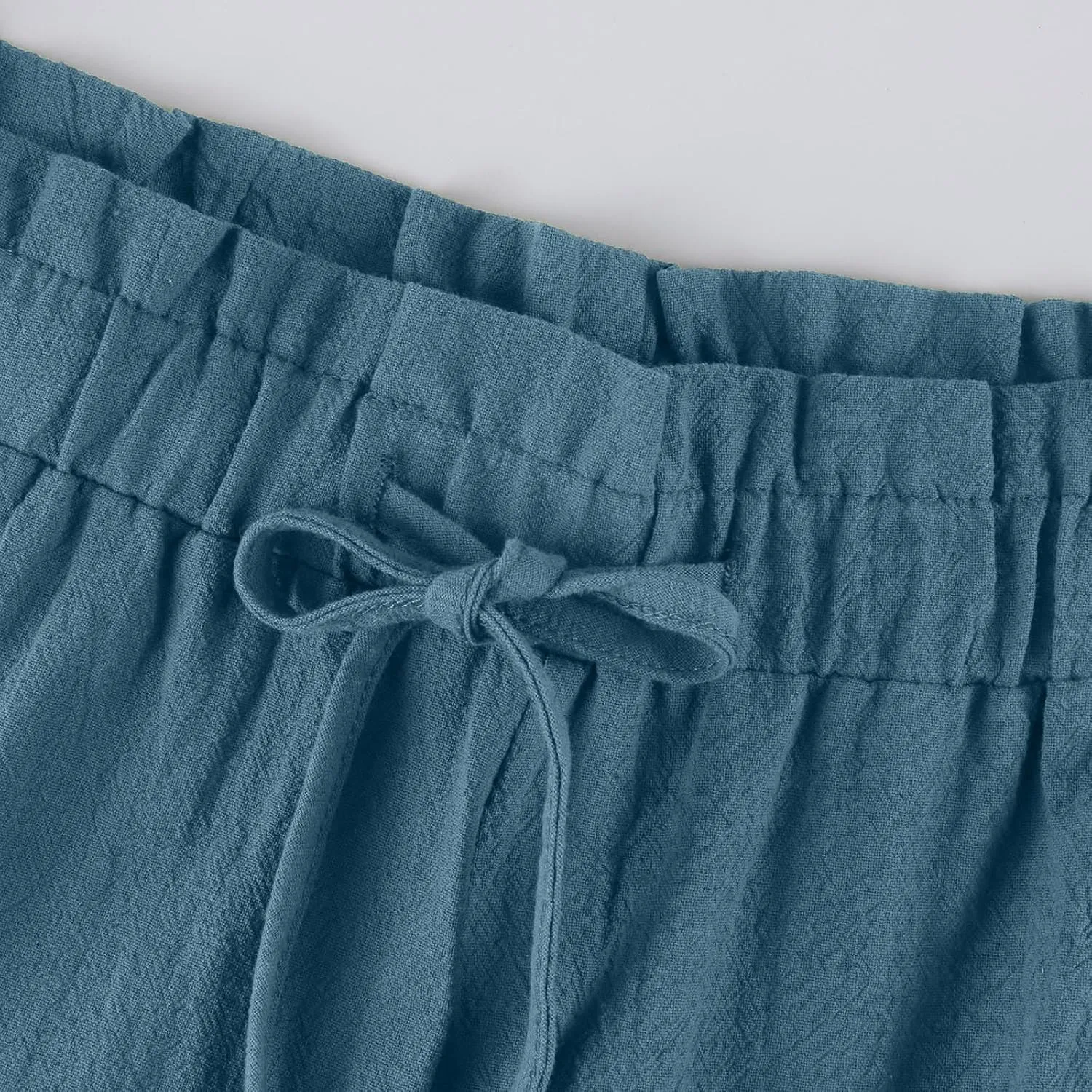 GIERIDUC Capris Pants for Women Cotton Linen Casual Summer Gauze Pant Wide Leg Drawstring Elastic Waist Cropped Trouser