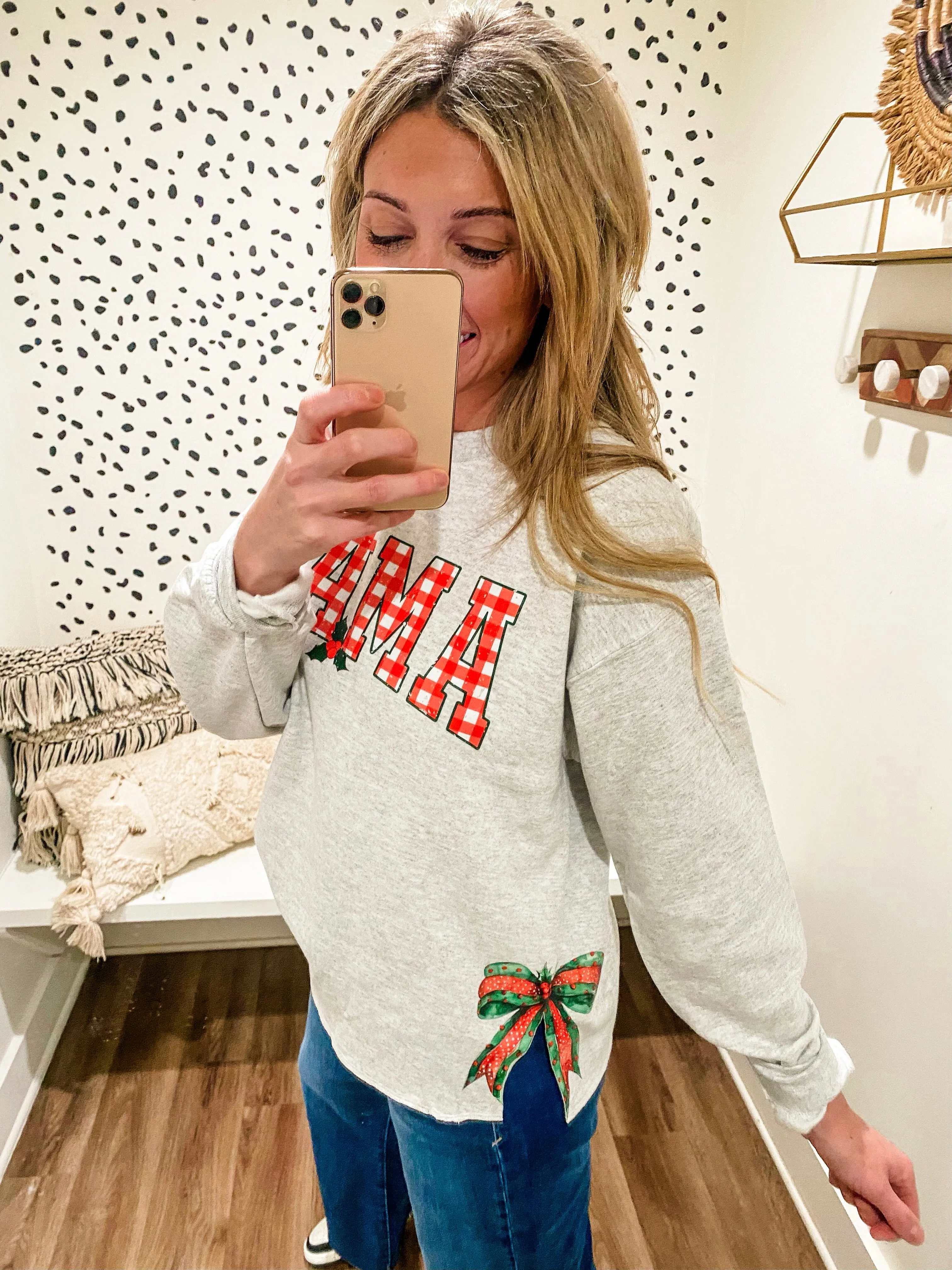 Grey Gingham MAMA Coquette Side Bow Sweatshirt