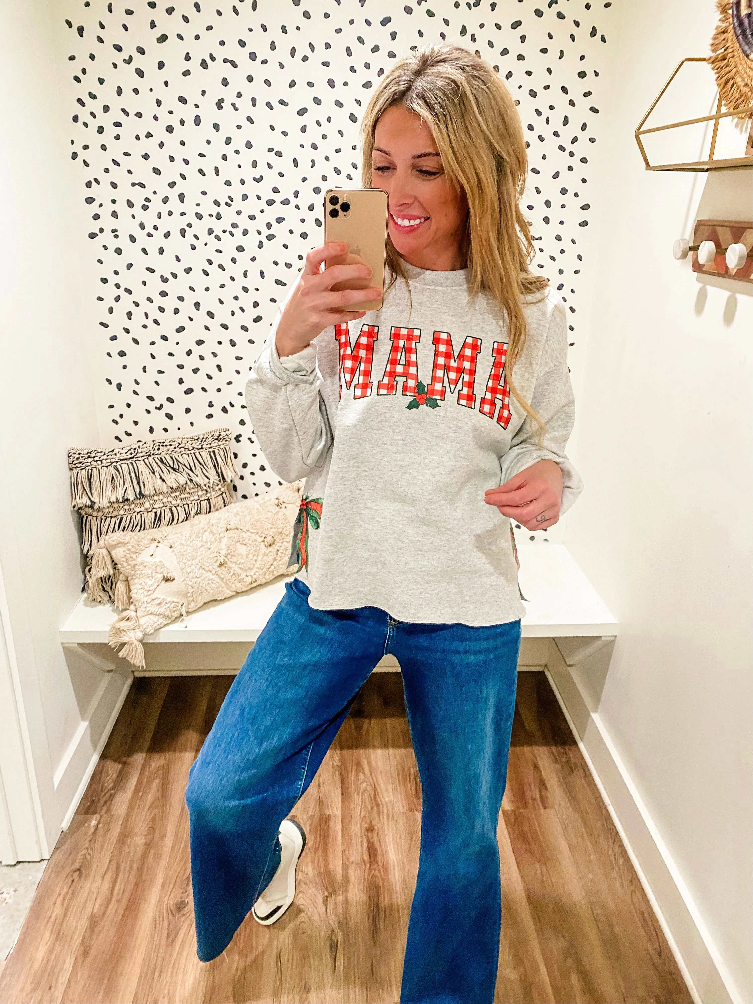 Grey Gingham MAMA Coquette Side Bow Sweatshirt