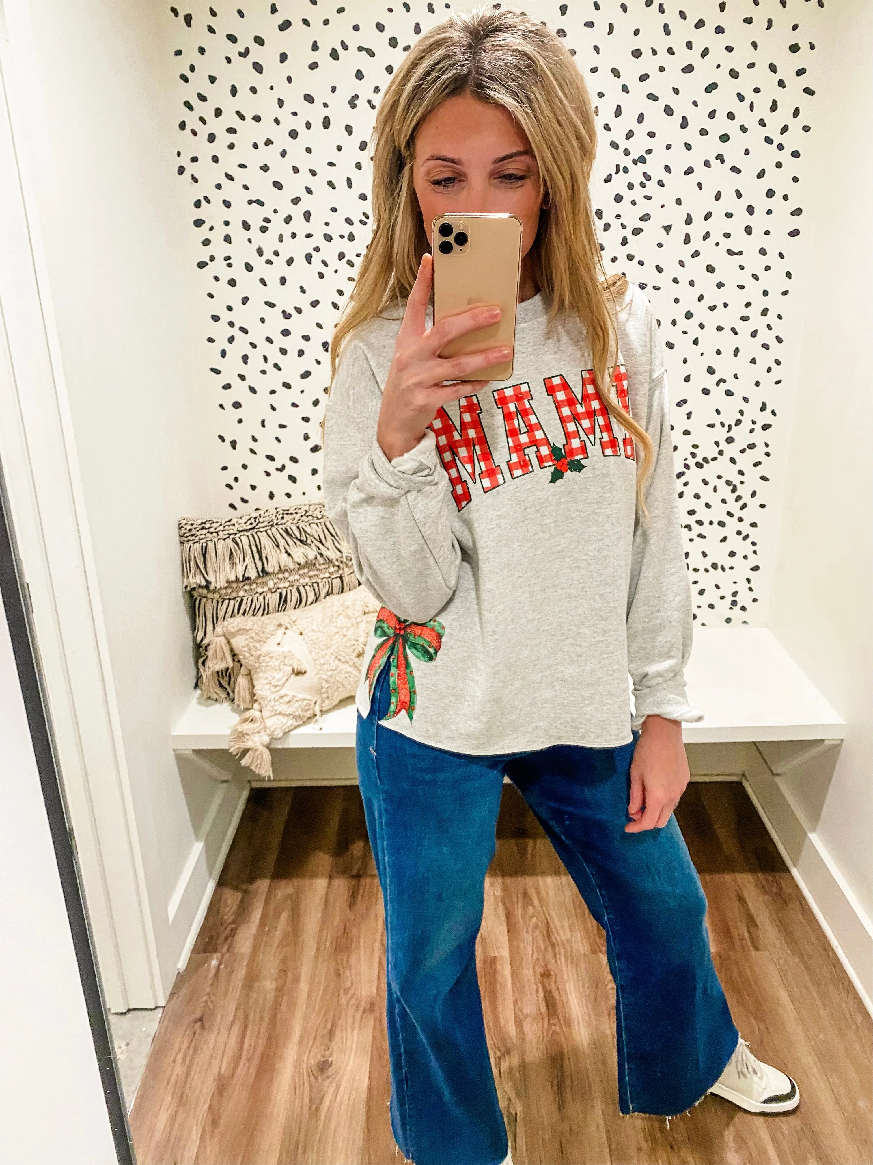 Grey Gingham MAMA Coquette Side Bow Sweatshirt