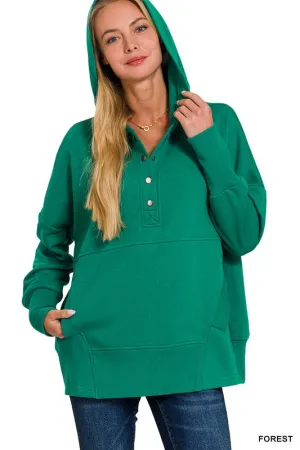 Half And Half Forest Half Button Pullover Hoodie (Size M)