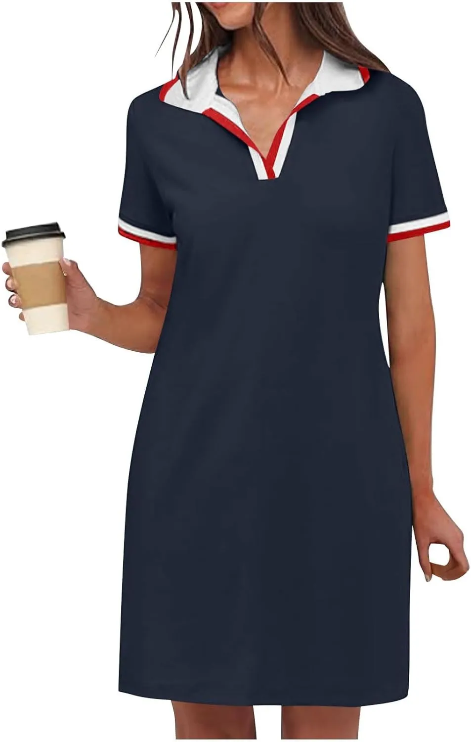 hlysgo Mini Dresses for Women 2025 Summer Casual Short Sleeve V Neck Tennis Dresses Trendy Short T-Shirt Dress with Pockets