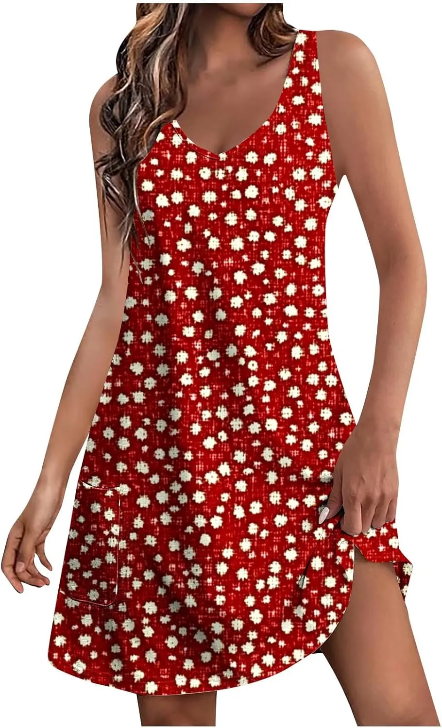 hlysgo Summer Mini Dress for Women Casual Sleeveless V Neck Beach Dresses Trendy Floral Print Short Sundress with Pockets