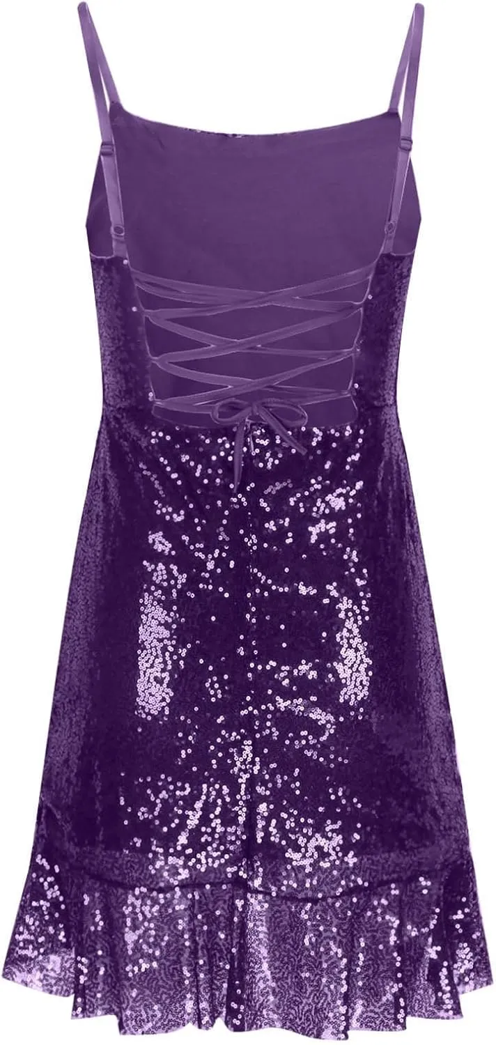 Homecoming Dress for Teens 2025 Spaghetti Straps Mini Dress Glitter Irregular Ruffle Hem Cocktail Party Dresses