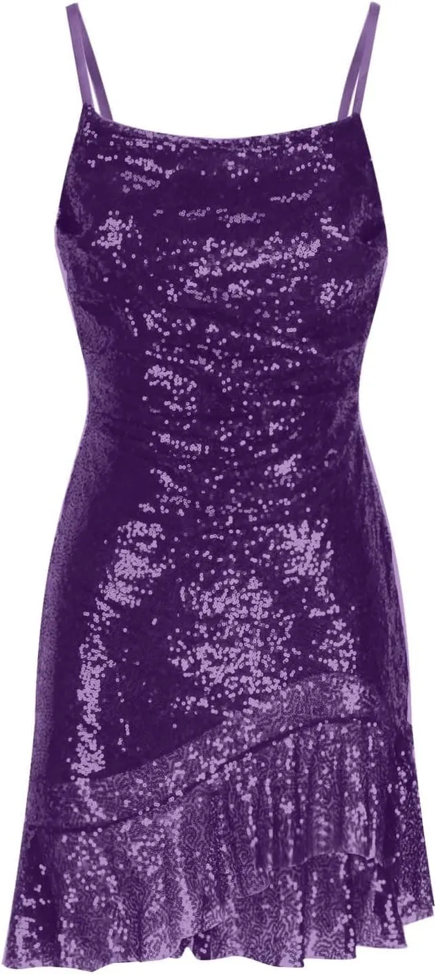 Homecoming Dress for Teens 2025 Spaghetti Straps Mini Dress Glitter Irregular Ruffle Hem Cocktail Party Dresses
