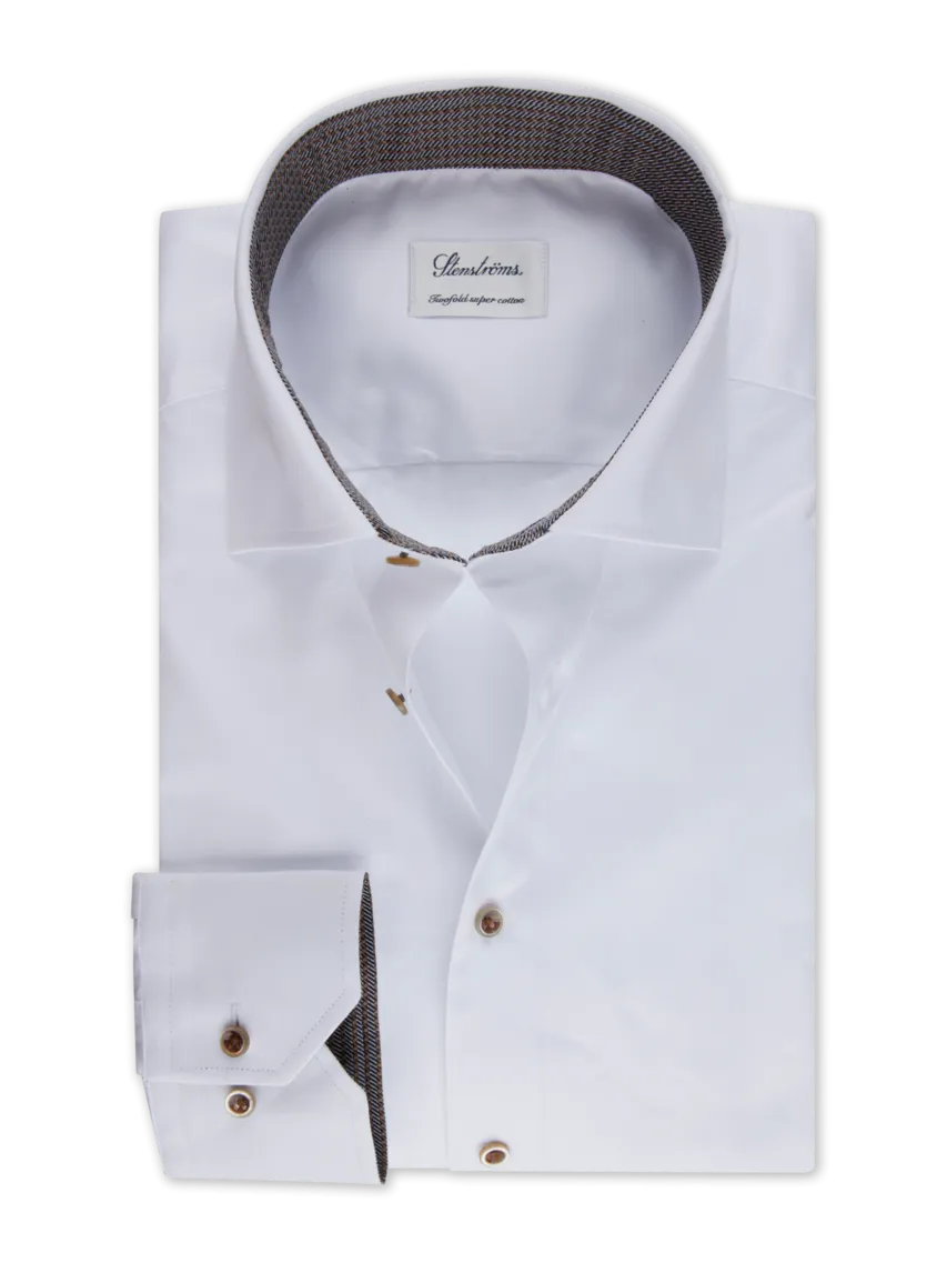 ID24893-Stenstroms White Brown Button Shirt
