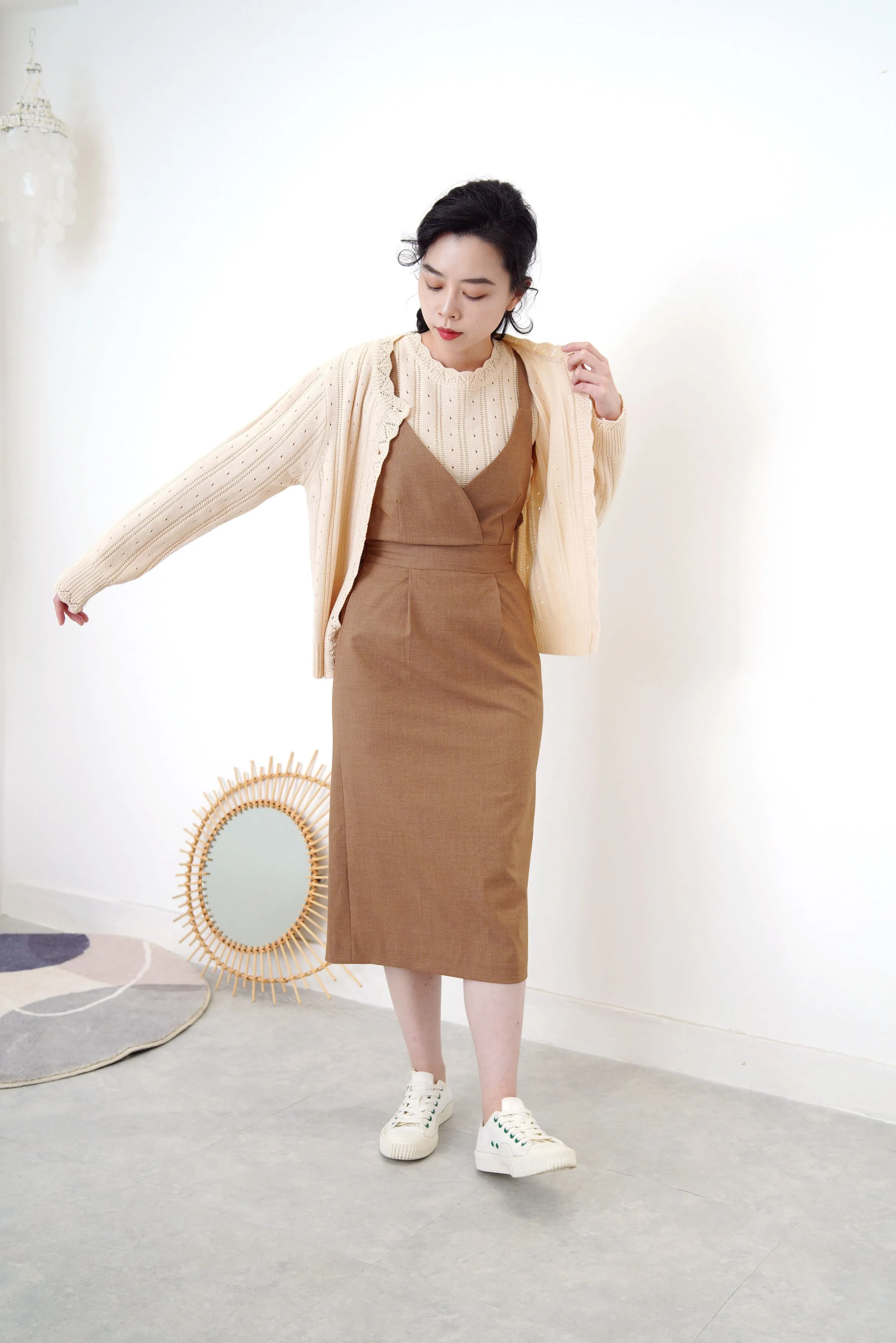Ivory weave knit vest w/ jacket set