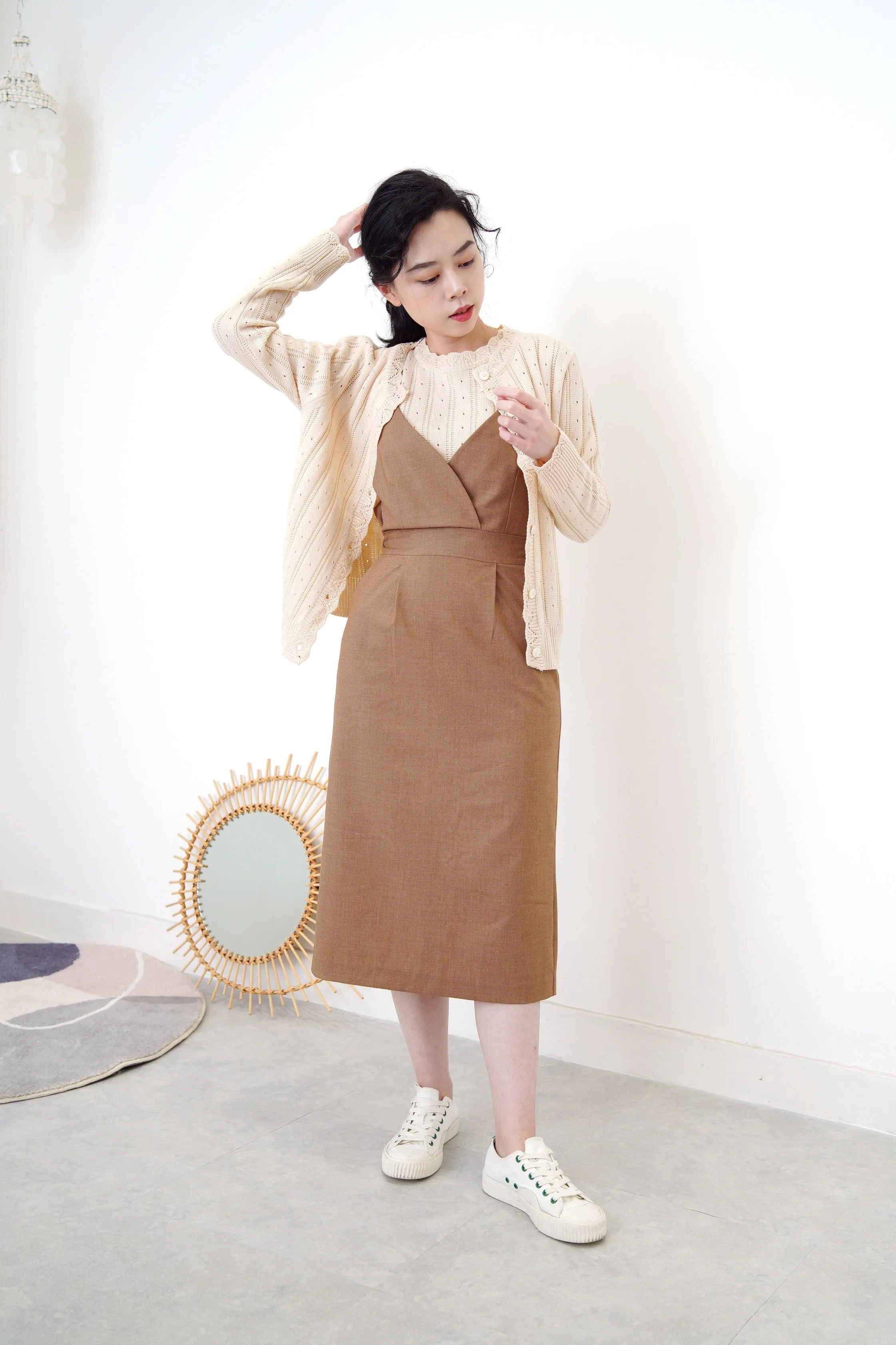 Ivory weave knit vest w/ jacket set