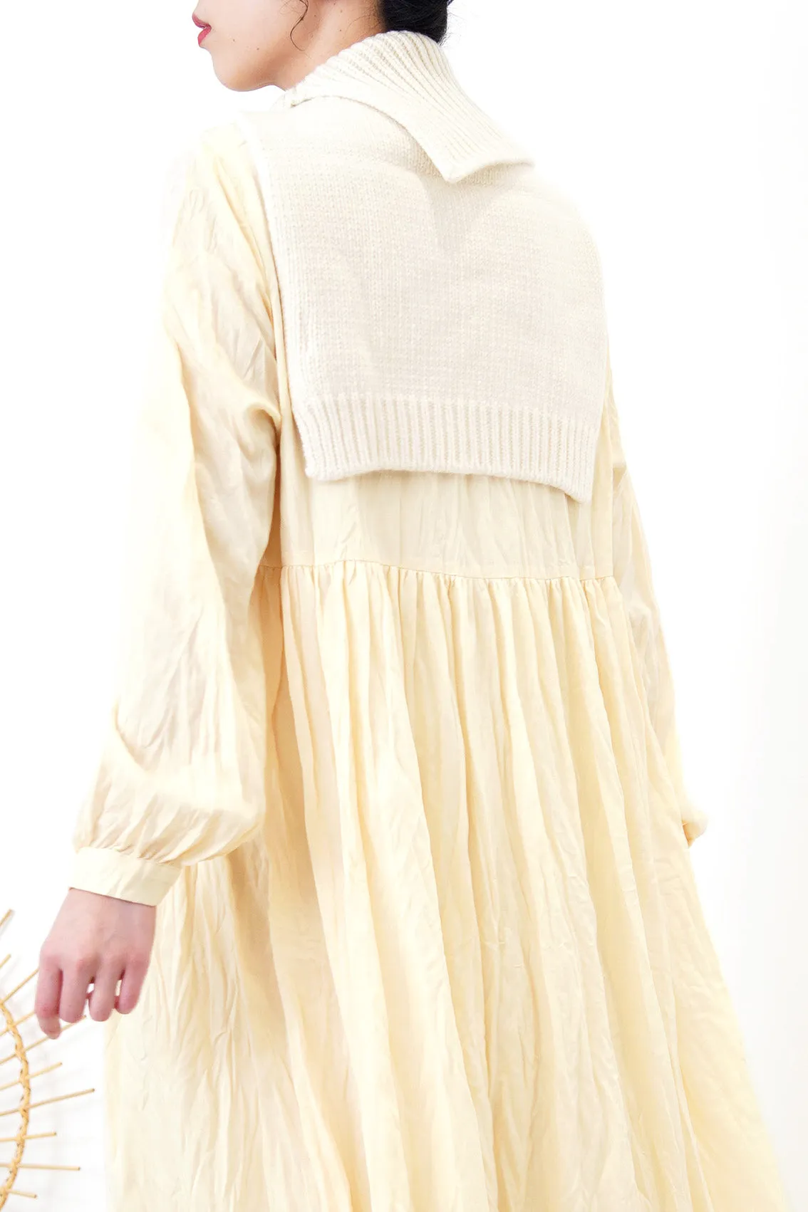 Ivory wool knit vest cape in turtle neck collar