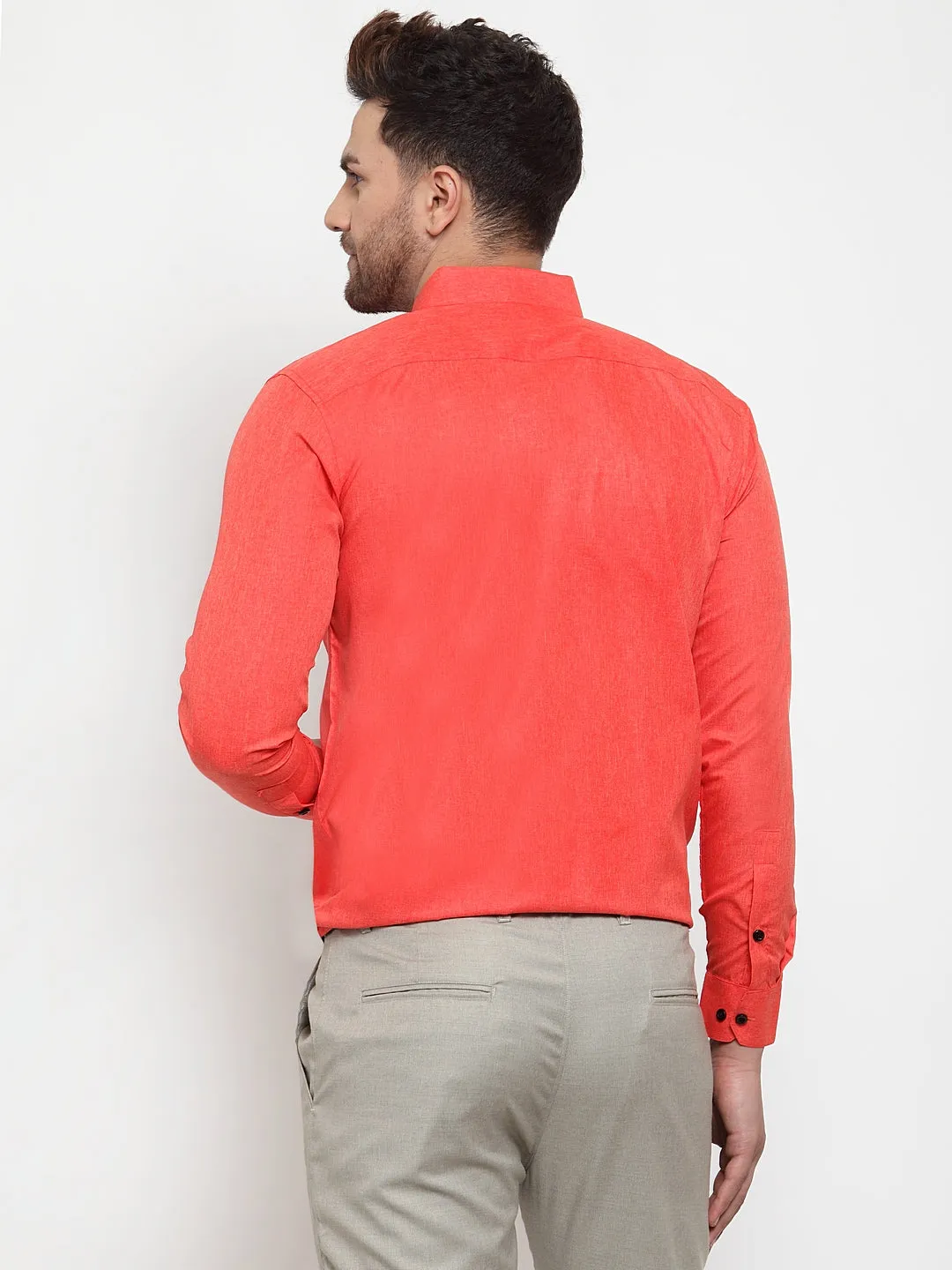 Jashvi Orange Men's Cotton Solid Button Down Formal Shirts