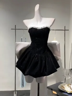 JazzHer Chic A Line Strapless Black Velvet Cocktail Dresses Short Homecoming Dress (PRE-ORDER)