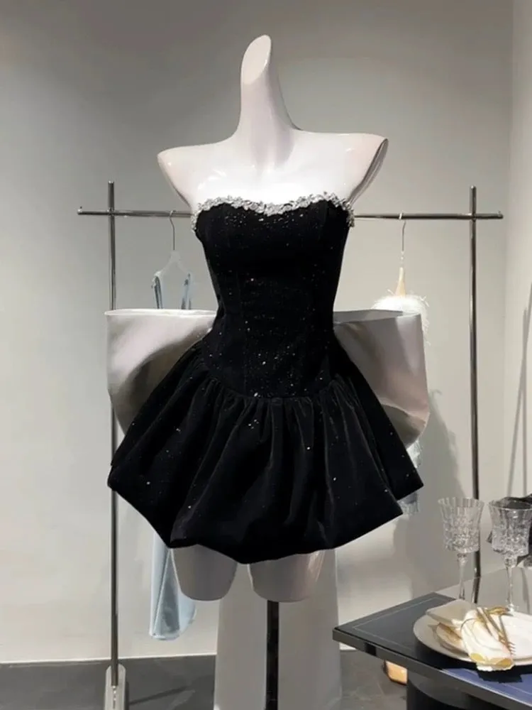 JazzHer Chic A Line Strapless Black Velvet Cocktail Dresses Short Homecoming Dress (PRE-ORDER)