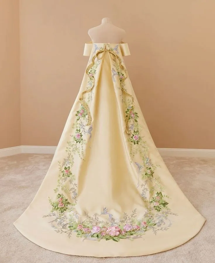 JazzHer Chic Ball Gown Strapless Floral Satin Long Prom Dresses With Lace Party Dress (PRE-ORDER)