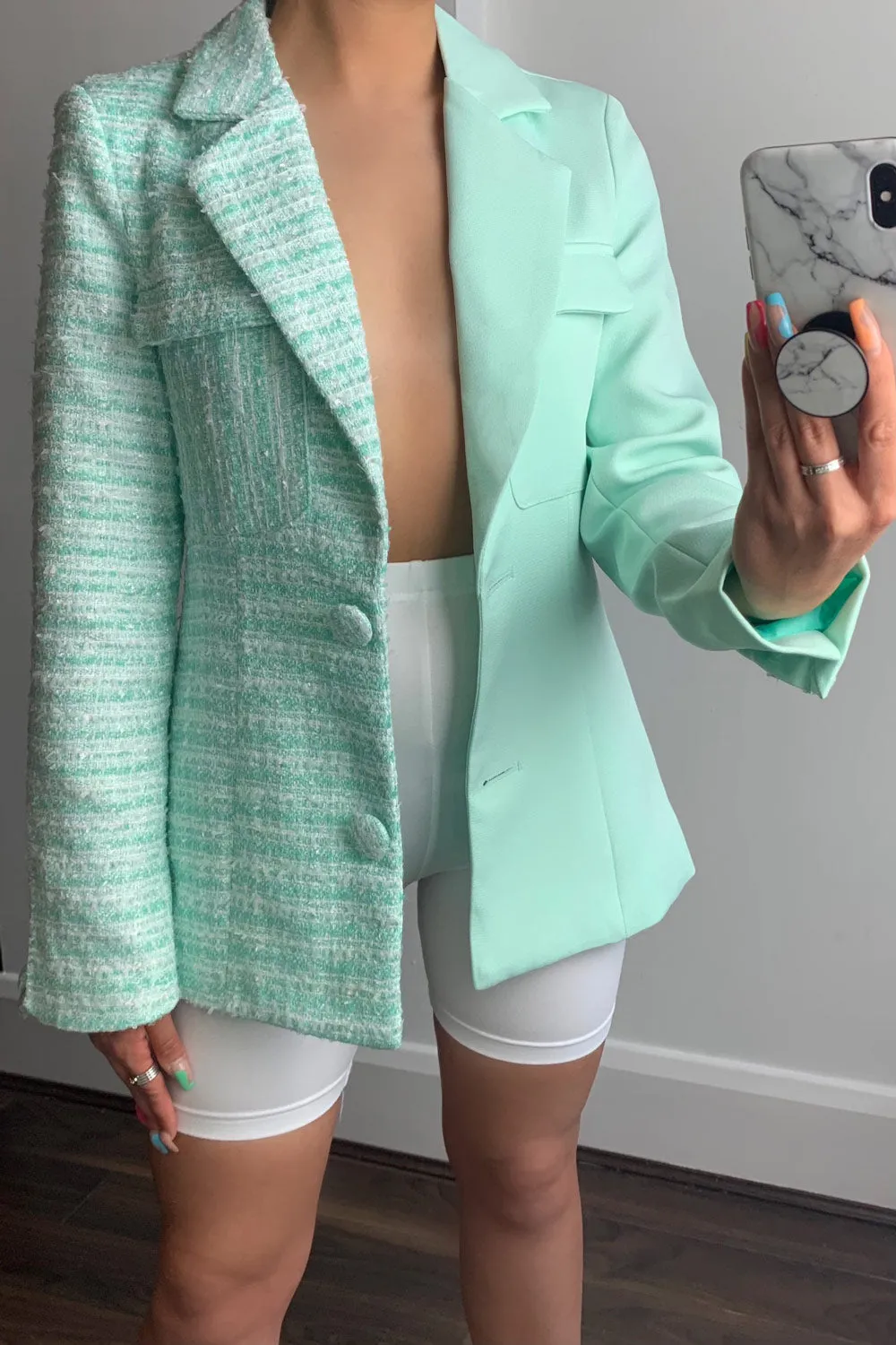 Kim Green Splice Tweed Tailored Blazer