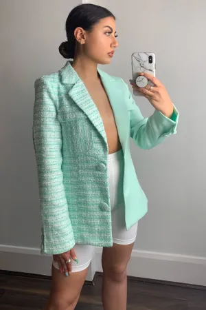 Kim Green Splice Tweed Tailored Blazer