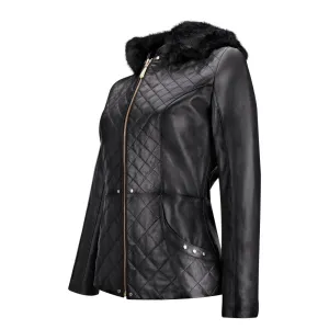 M259COC - Cuadra black fashion sheepskin quilted parka jacket for women