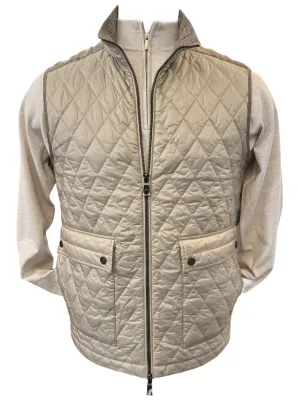 Maximilian Eddy Quilted Vest w/Linen Accent Beige