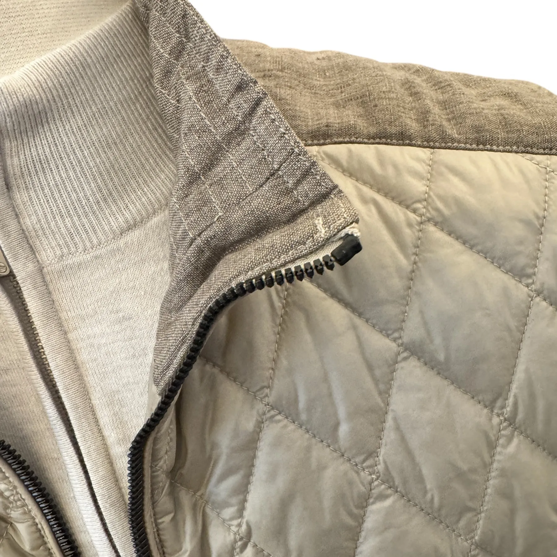 Maximilian Eddy Quilted Vest w/Linen Accent Beige