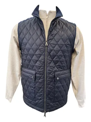 Maximilian Eddy Quilted Vest w/Linen Accent Navy