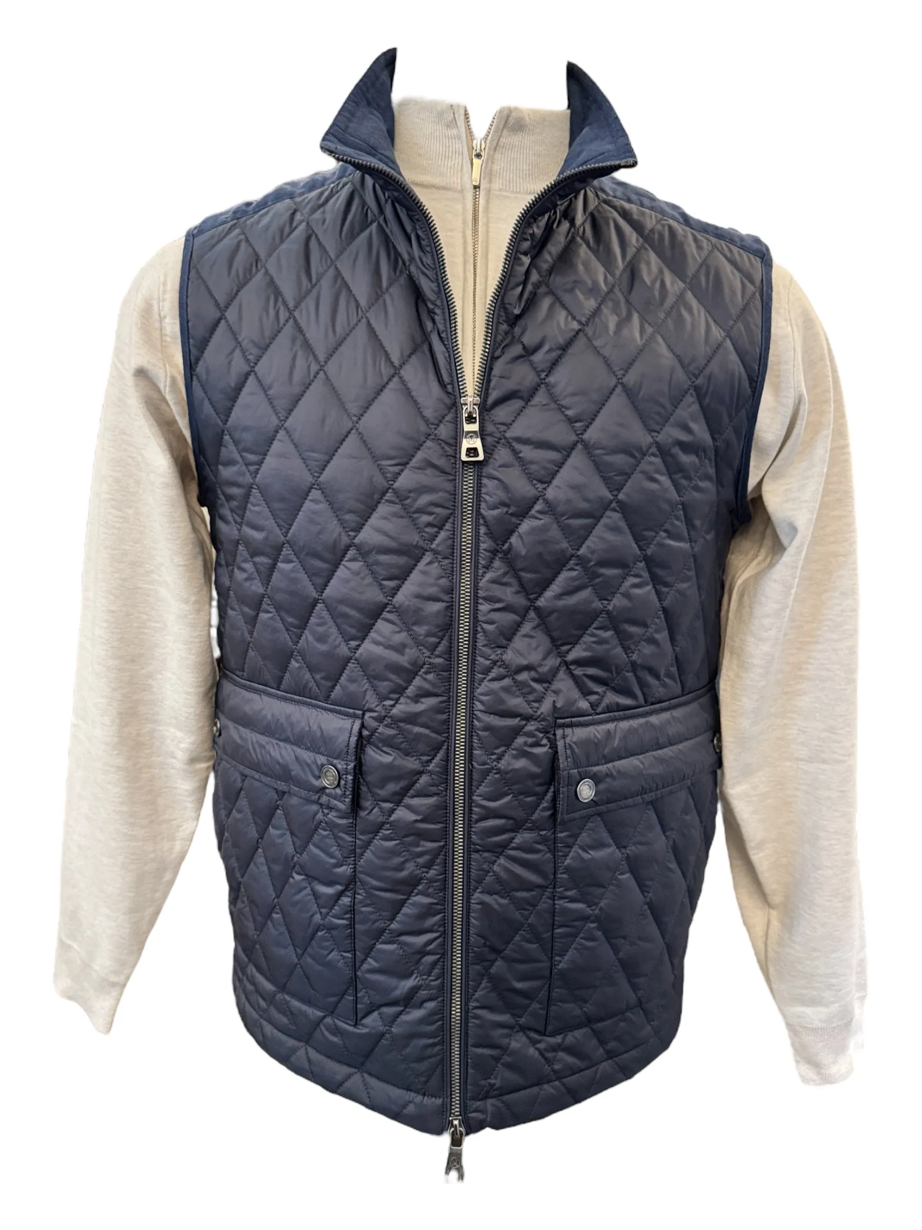 Maximilian Eddy Quilted Vest w/Linen Accent Navy