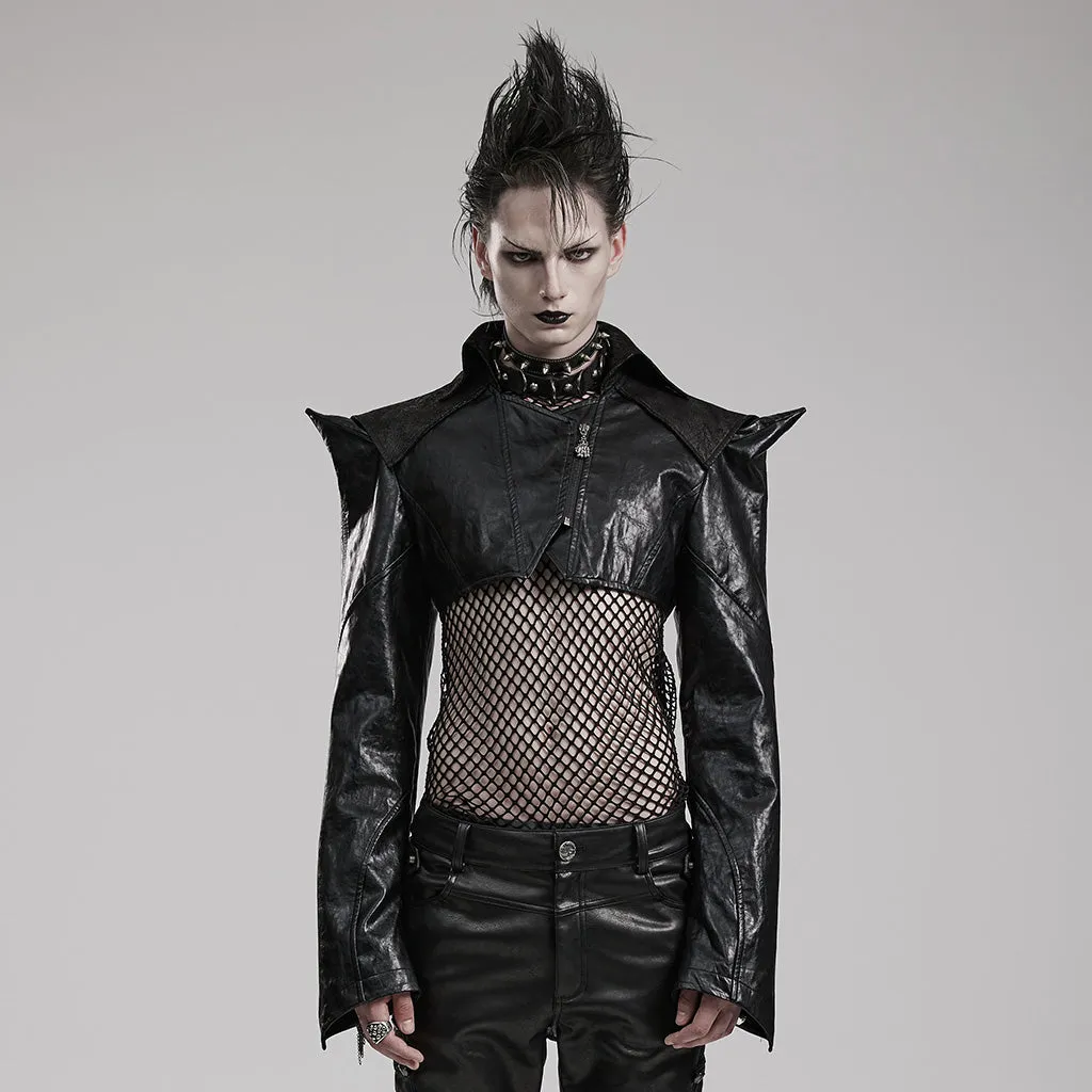 Men Goth Punk Super Short Faux Leather Short Jacket Skull Hand Zipper WY-1564PDM