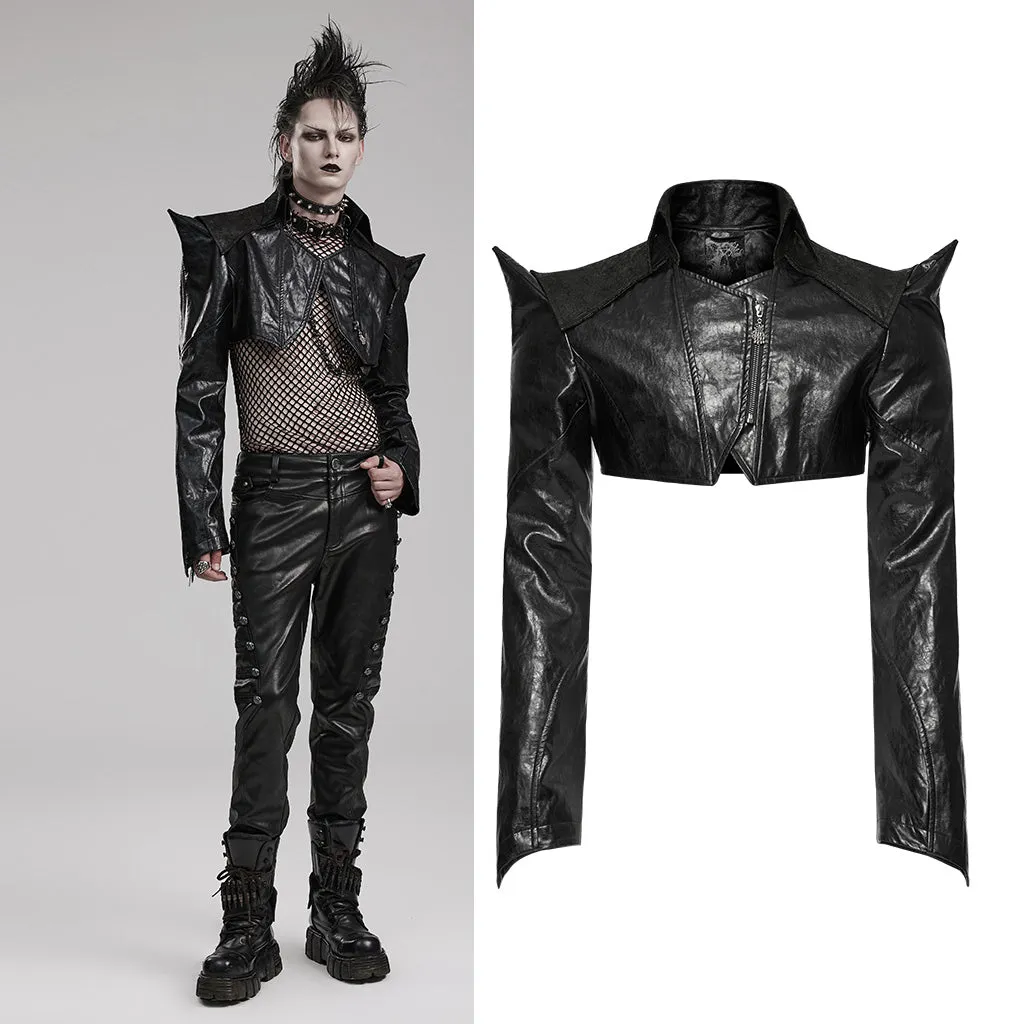Men Goth Punk Super Short Faux Leather Short Jacket Skull Hand Zipper WY-1564PDM