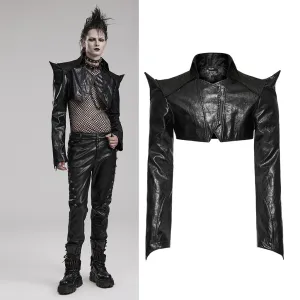 Men Goth Punk Super Short Faux Leather Short Jacket Skull Hand Zipper WY-1564PDM