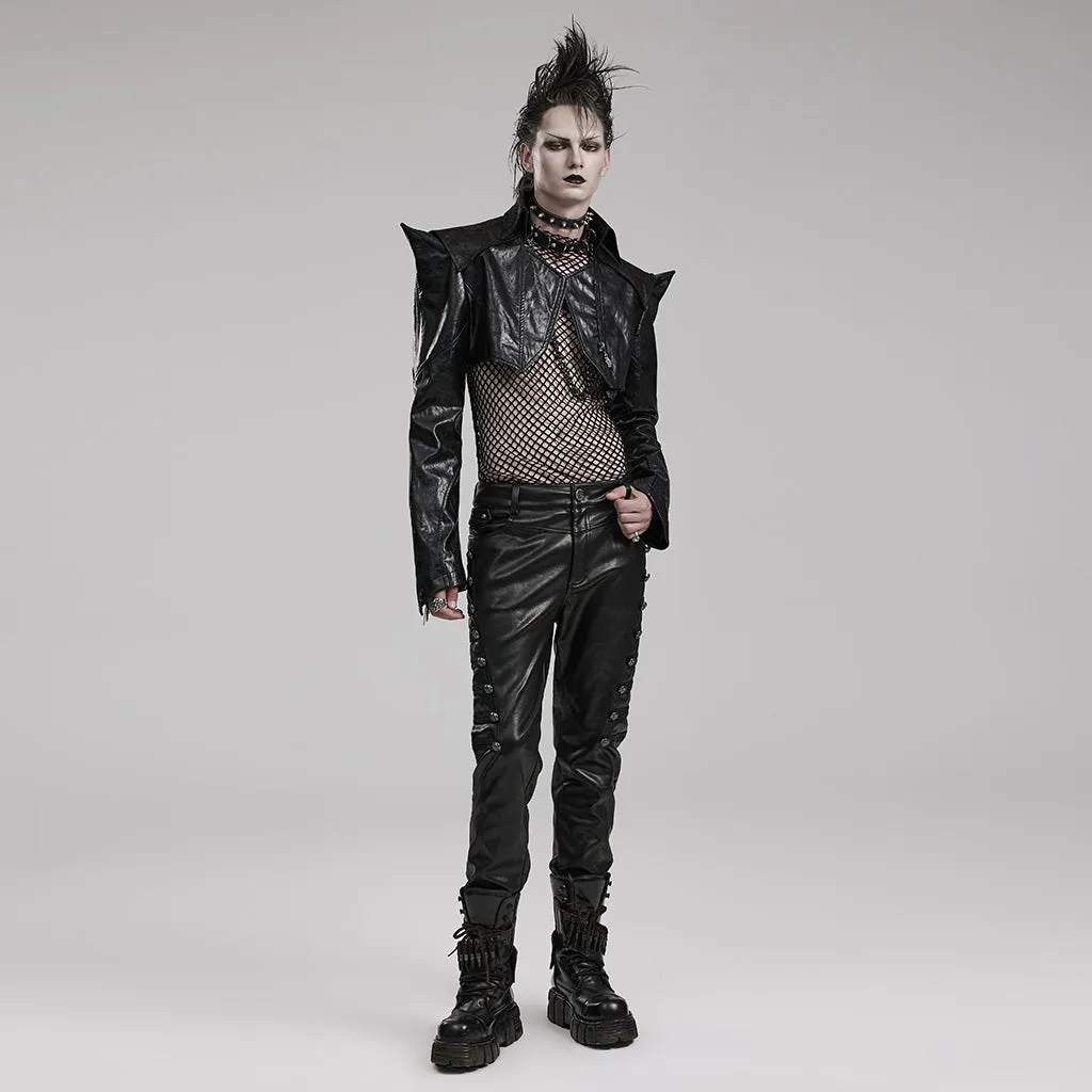 Men Goth Punk Super Short Faux Leather Short Jacket Skull Hand Zipper WY-1564PDM