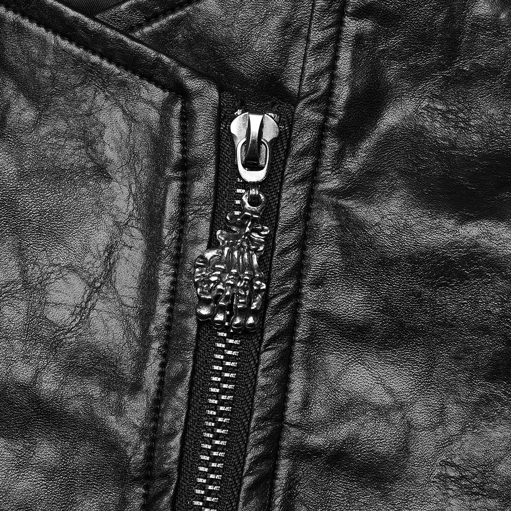 Men Goth Punk Super Short Faux Leather Short Jacket Skull Hand Zipper WY-1564PDM