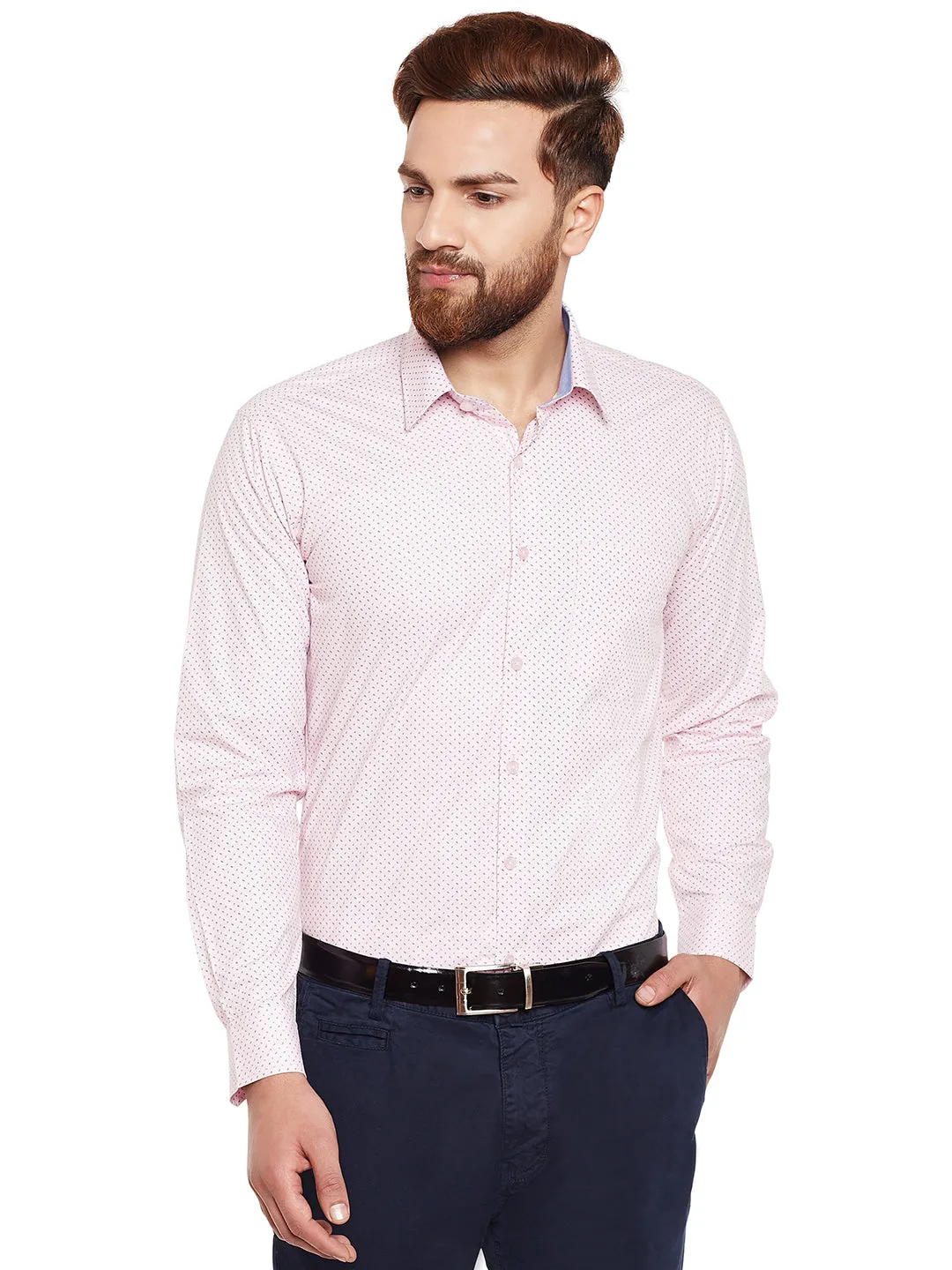 Men Pink Printed Pure Cotton Slim Fit Formal Shirt