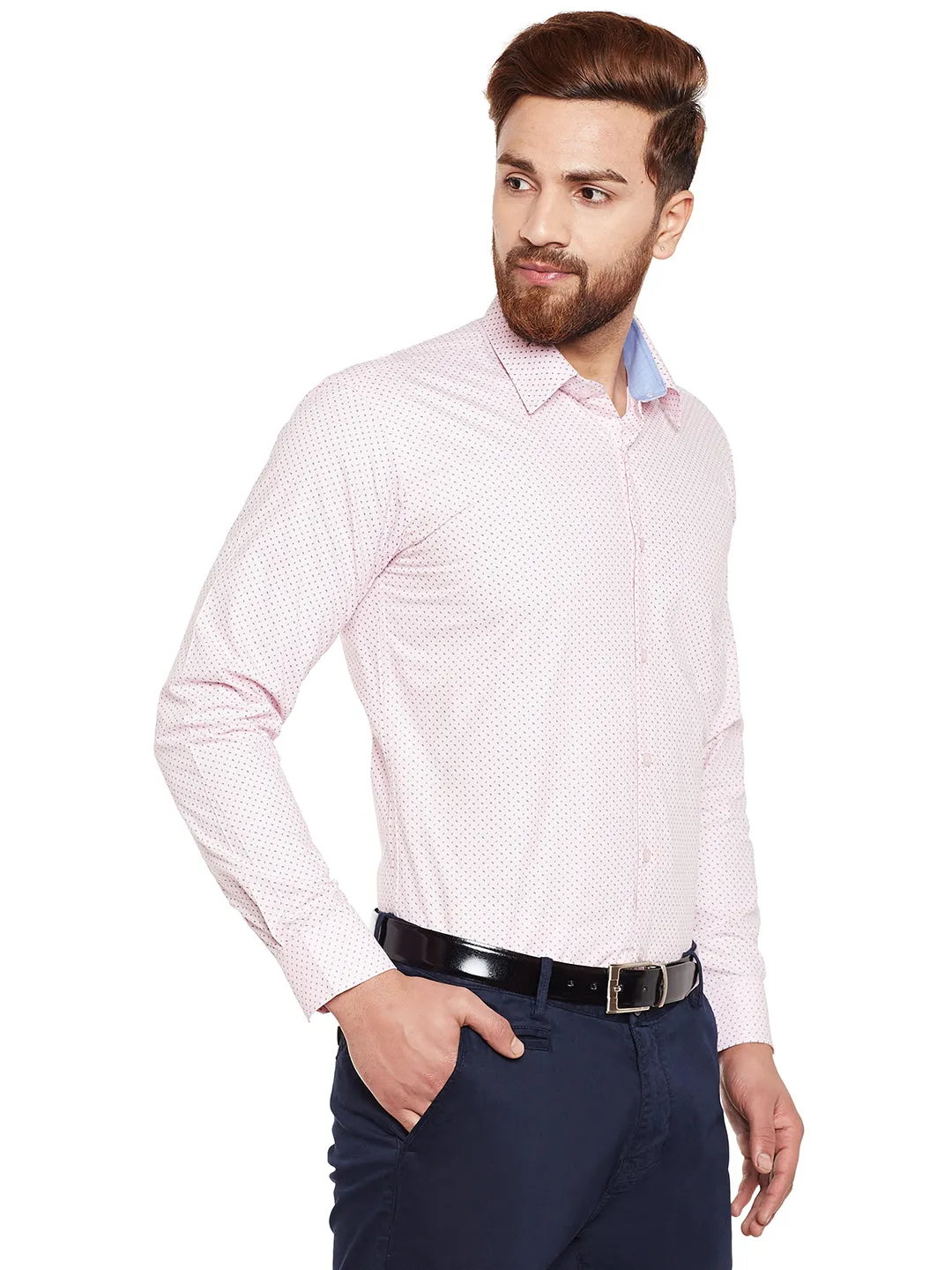 Men Pink Printed Pure Cotton Slim Fit Formal Shirt