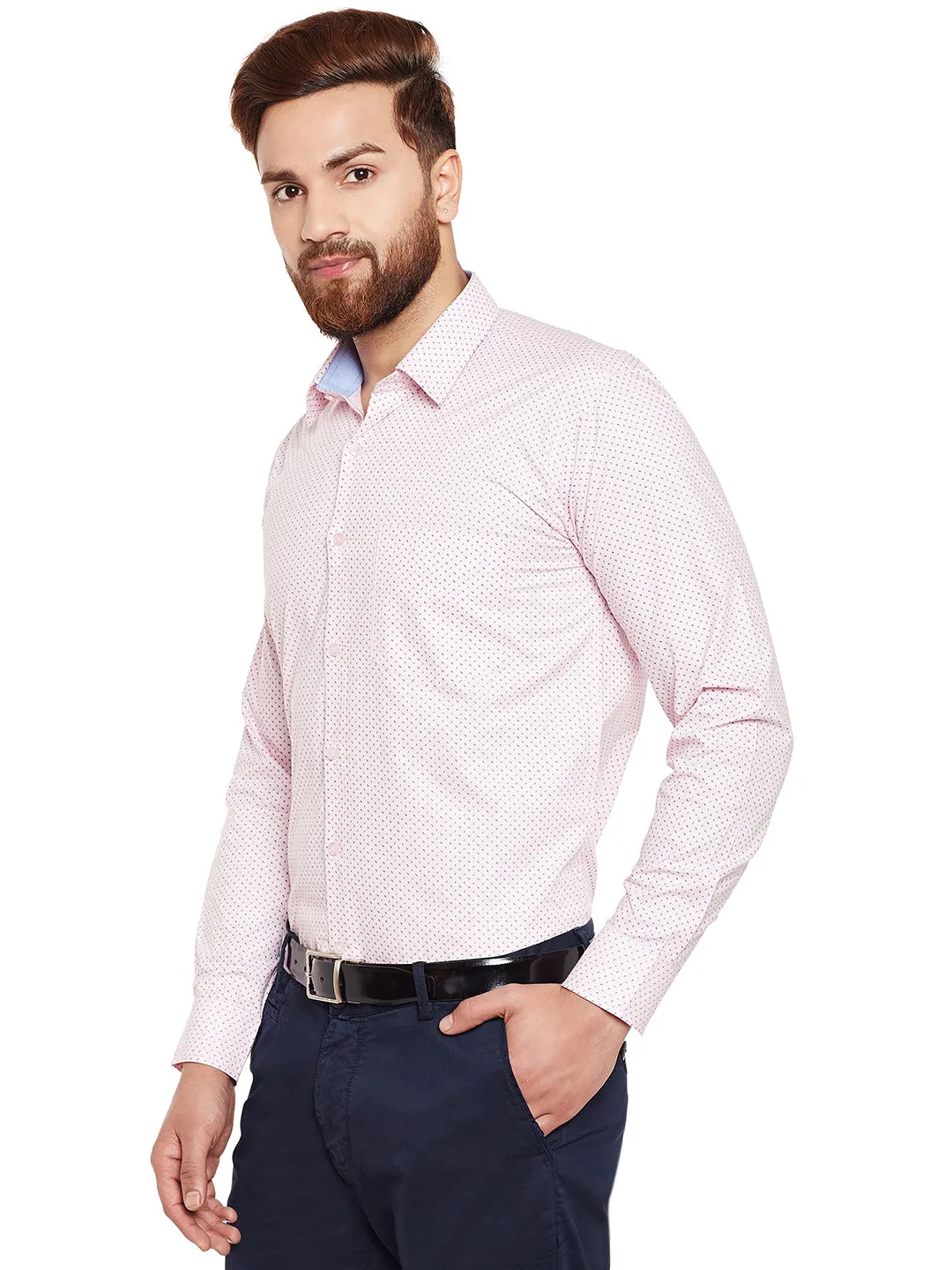 Men Pink Printed Pure Cotton Slim Fit Formal Shirt