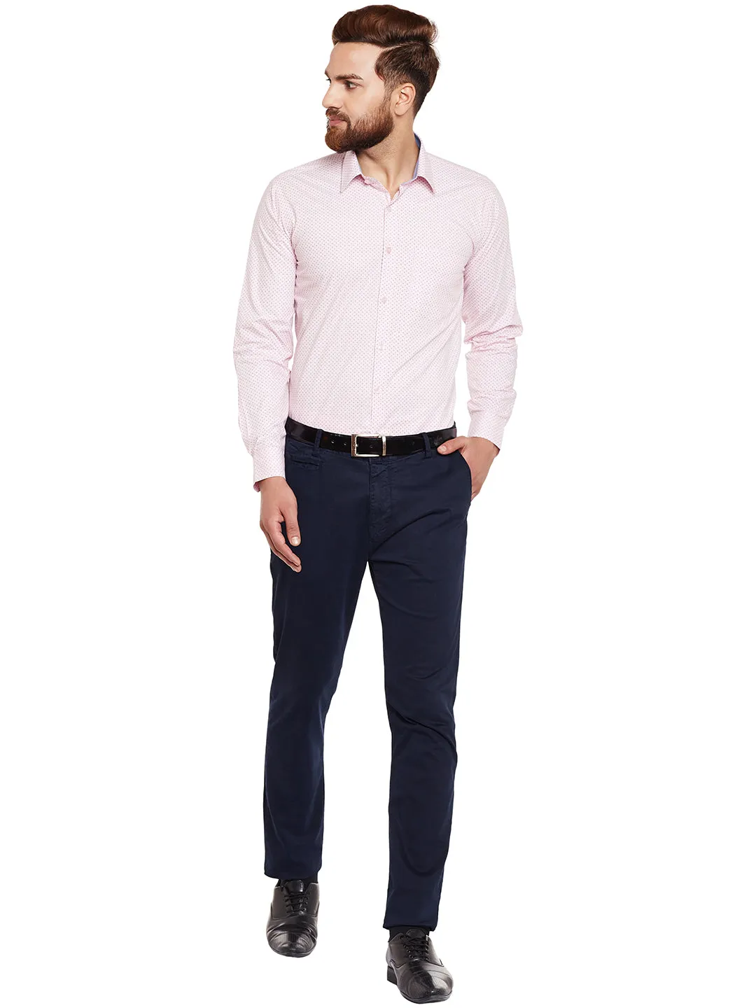 Men Pink Printed Pure Cotton Slim Fit Formal Shirt