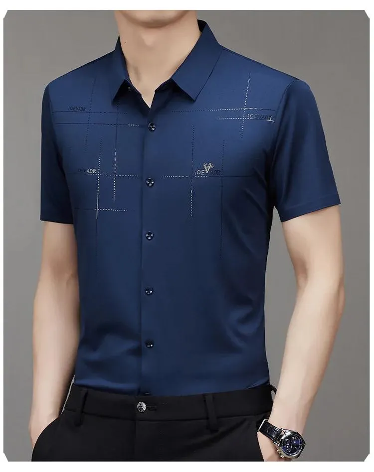 Men s Clothing Printed Casual Short Sleeve Business Formal Textured Summer Shirts TS311