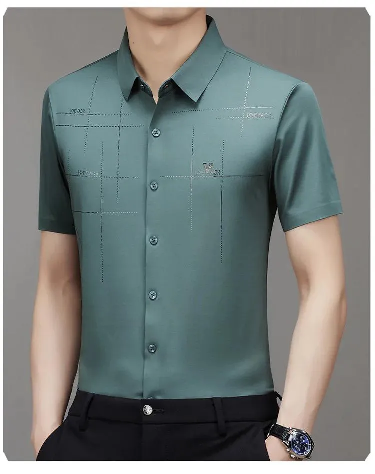 Men s Clothing Printed Casual Short Sleeve Business Formal Textured Summer Shirts TS311