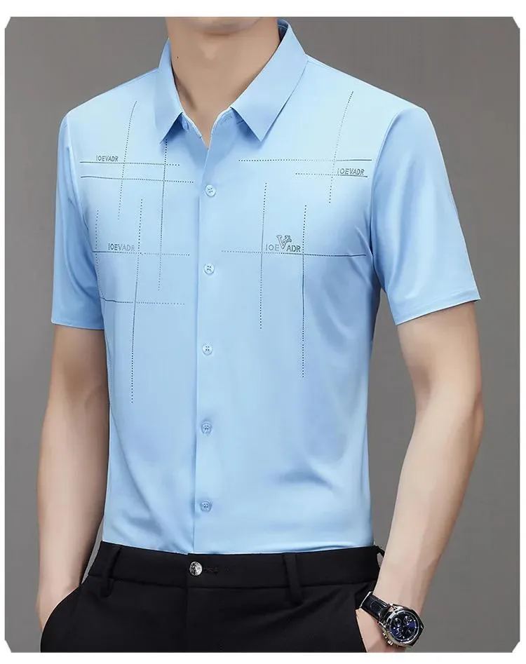 Men s Clothing Printed Casual Short Sleeve Business Formal Textured Summer Shirts TS311